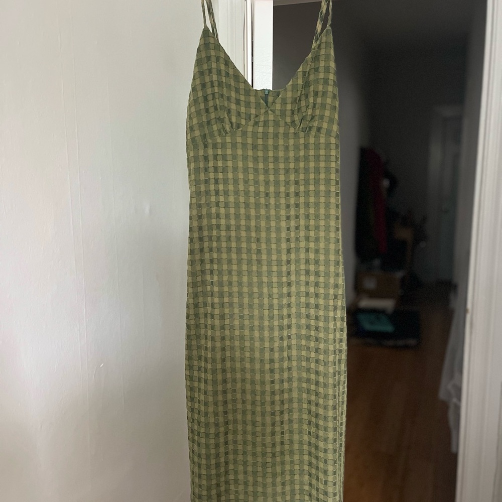 Lisa Says Gah Christy Slip Dress in Olive Green Gingham